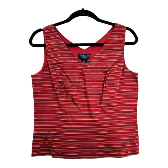 Ann Taylor Womens Tank Top Red Stripe Sleeveless Lined 100% Silk Petites 8P - Picture 1 of 6